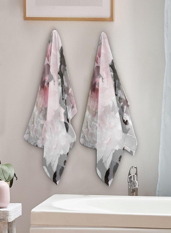 HATESAH 2 Pack Watercolor Pink Grey Floral Hand Towels for Bathroom,Soft Absorbent Spring Peony Blossom Gray Decorative Guest Face Bathroom Towels,Quick Dry Abstract Flower Kitchen Towels 14"x28" - Image 3